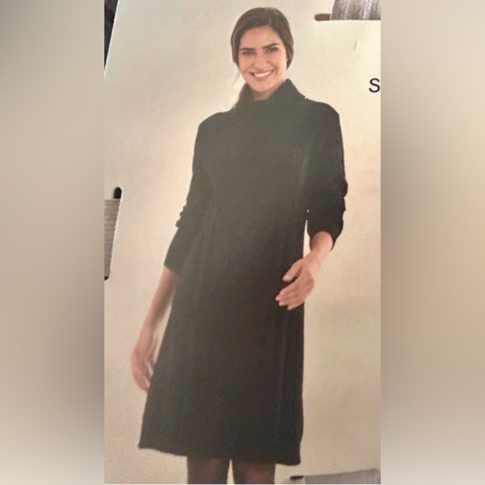 Serra Cable-knit Turtleneck Sweater Dress M Black Classic Career Lagenlook